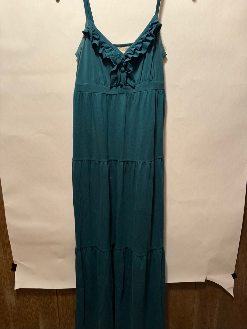 LOFT Teal Ruffle V-Neck Maxi Dress XS